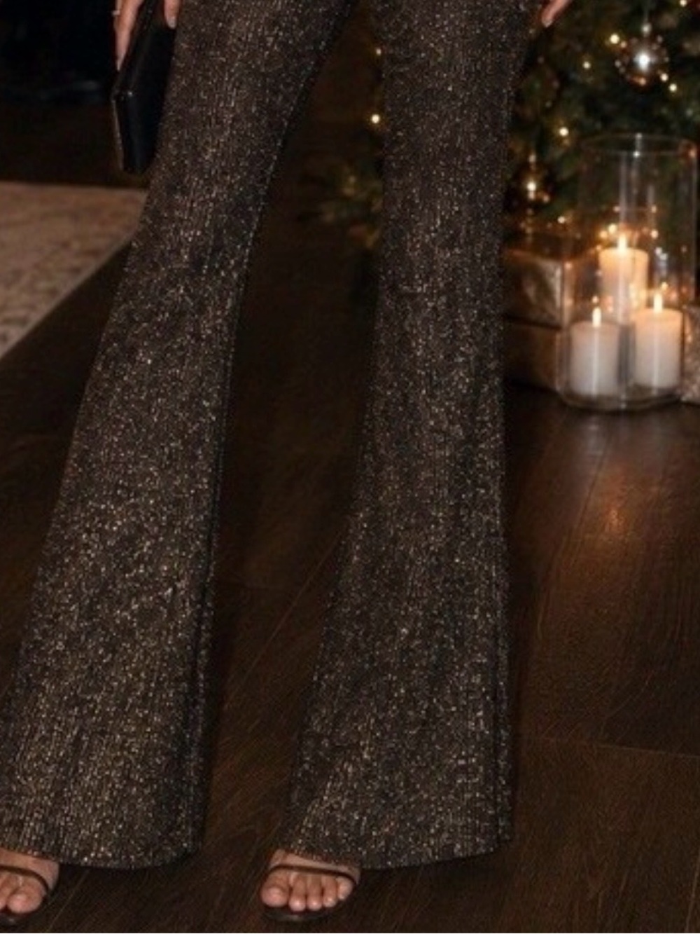 House of Harlow 1960 Large Gold Metallic Knit Flare Pants Disco Holiday party